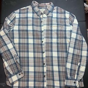 L.L. Bean Men's Casual Plaid Shirt - Blue and Brown-slightly fitted